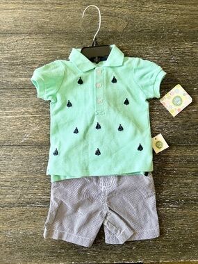 Little Me Boys 2-Piece Woven Shorts Set – Blue Sailboat Polo & Shorts 9 Months